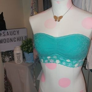 New • Aerie • Seafoam Green Blue Polka Dot Lace Bandeau Bralette Small